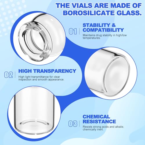 100 Pcs 5ml Sterile Vials, Empty Vials for Injection, Blue Lid - color: Blue lid