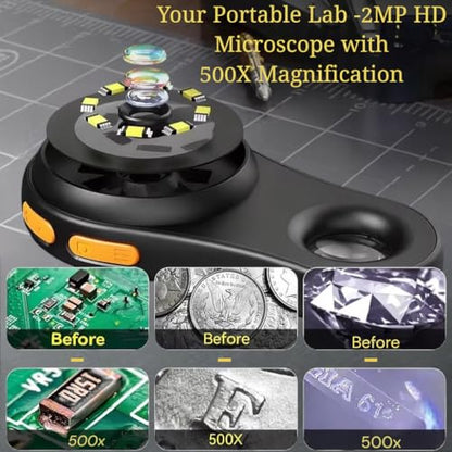 Digital Microscope 500x with 2.0" IPS Screen, Magnifying Glass, Coin Microscope, Trichome Microscope, USB Connection, Ideal for Electronics, Jewelry and Kids