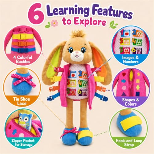 June Garden 16" Bunnie Montessori Learn-to-Dress Plush Doll - color: Bunnie