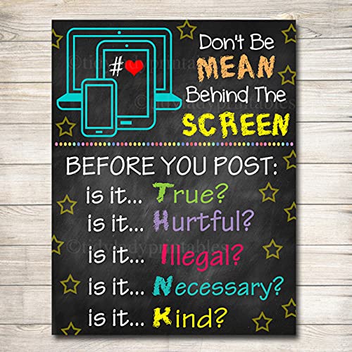 Eeypy Anti Cyber Bully Poster Classroom Decor Counselor Office Poster Computers Class Sign Educational Classroom Decorations Computer Lab Poster Tin Signs Vuntage Kitchen 8x12 Inch