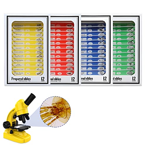 48pcs Microscope Slides with Specimens for Kids – Kids Prepared Stereo Microscope Slides for Stereo Microscope and Other, Animals Insects Plants Flowers Specimens - size: 48pcs