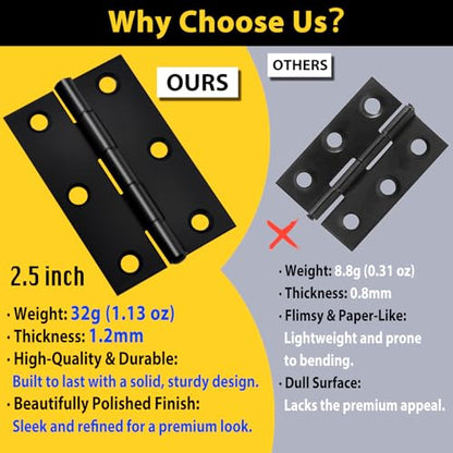 20-Piece 2.5 inch Door Hinge Set - Stainless Steel Cabinet Hinges, Black with 120 Screws - color: Black, size: 2.5IN-20PCS