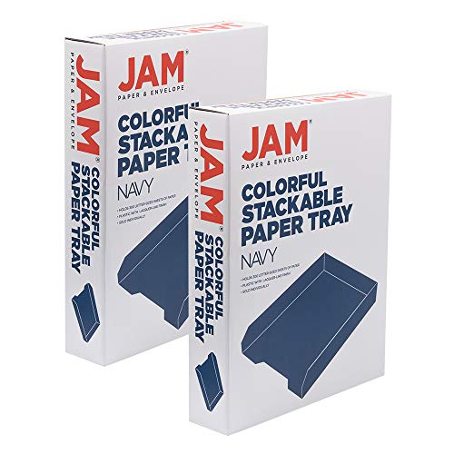 JAM PAPER Stackable Paper Trays - Navy Blue - Desktop Document, Letter, & File Organizer Tray - 2/Pack - color: Navy Blue, size: Pack of Two (2) Trays