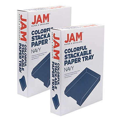 JAM PAPER Stackable Paper Trays - Navy Blue - Desktop Document, Letter, & File Organizer Tray - 2/Pack - color: Navy Blue, size: Pack of Two (2) Trays