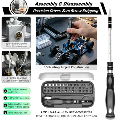 60pcs 3D Printer Tools Kit for Precision Printer Care, Model Post-Processing & Finishing incl. Premium Screwdriver Set, 3D Printer Accessories, Compatible with Bambu Lab, Ender 3, All FDM/SLA Printers - style: Daily Project Kit