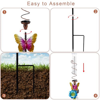 Rain Gauge Outdoor, Solar Water Gauge for Rain - color: Blue Flower-Butterfly