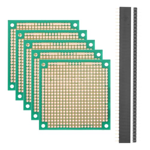 5Pcs 6x6cm PCB Prototype Board w 40-Pin Headers, Green - size: 6x6cm(2.54mm Pitch/1.5mm T)