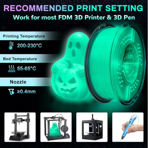 PLA+ 3D Printer Filament, Glow in The Dark Filament 1.75mm, Long-Lasting Glow & High-Brightness, Luminous Bright 3D Printing Filament for Most 3D Printer - 1kg Spool(Glow Blue Green) - color: Bluegreen