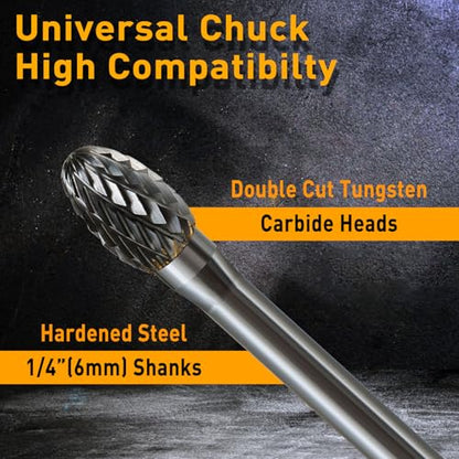 1/4 Carbide Burr Set 1/4 Shank w/Big Beech Holder Die Grinder Bits Drill Bits Grinding Bits for Metal Rotary Tool Attachment Accessories Rasp Weld Wood Stone for Milwaukee Dewalt, FO-5 - style: FO-5