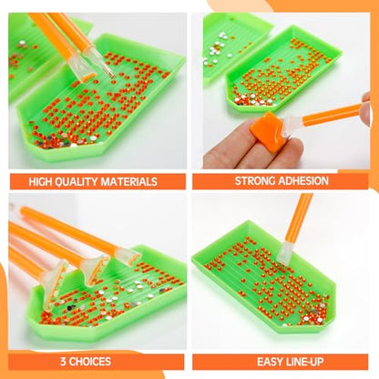 Affrolling 90 Pcs Diamond Art Tools, Drill Pens Trays Glue Clay - color: Green and Orange