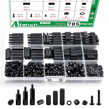 705PCS M3 Nylon Motherboard Standoffs Kit, Male Female Hex Spacer Standoff Screws Nuts Suitable for Circuit Board, PCB Board etc - color: Black, size: 705PCS (M3)
