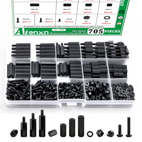 705PCS M3 Nylon Motherboard Standoffs Kit, Male Female Hex Spacer Standoff Screws Nuts Suitable for Circuit Board, PCB Board etc - color: Black, size: 705PCS (M3)