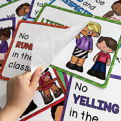 Lachilly 15 Sheets Classroom Rules Educational Poster for Preschool, Home, Middle and High School Classroom Wall Decoration, Language Arts Charts, Toddler Learning Toys, Bulletin Board Set - style: Classroom Rule 15P