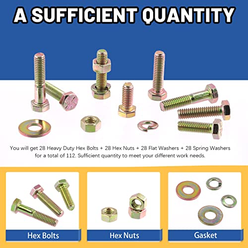 Glarks 120Pcs 5/16"-18 Grade 8 Coarse Thread Hex Bolts Nuts Screws Washers Assortment Kit, 4 Size 3/4", 1", 1-1/4", 1-1/2" Hex Head Cap Screws and Hex Nuts Flat Washers Lock Washers Set