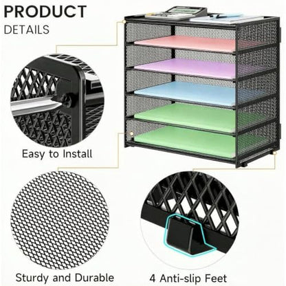 6 Tier Paper Organizer with Handle for Desk,Black with Closed top - color: Black 2