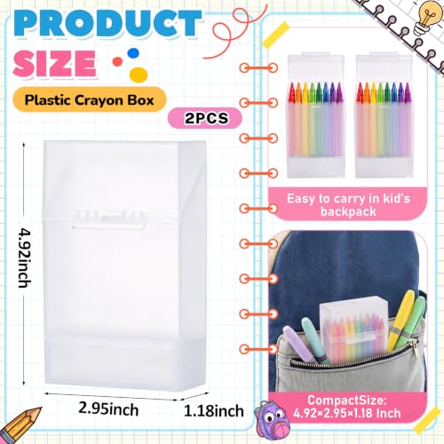 Clabby 2 Pcs 2 in 1 Plastic Crayon Box with Sharpener Holds 24, Clear - color: Clear