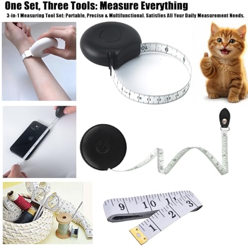 Tape Measure Body Measuring Tape 80inch/205cm Lock Pin Retract Tape Measure for Tailor Fitness Clothes Sewing Handcrafts Weight Loss Body Measurement - color: Black Black White 80 inch 3 pack