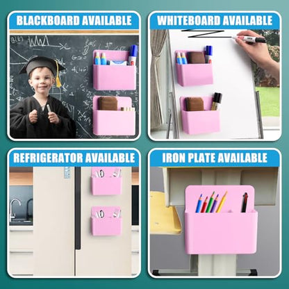 noonebutyou 2 Pcs Magnetic Marker Holder Dry Erase Marker Holder Wall Mount Self Adhesive Pen Holder Magnetic Marker Cup Holders for Whiteboard, Fridge, Home Office School (Pink) - color: Pink