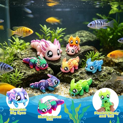 Axolotl 3D Printed Animal Toy, 8-Piece Family Set - style: 8P Upgrade Axolotl Anmials