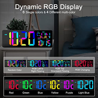 XREXS 17.2" Large Digital Wall Clock RGB Color Changing with Remote Control