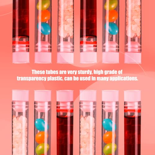 Relaxweex 100 Pcs Clear Plastic Test Tubes 16x100mm Lab Vials Caps,Pink - color: Pink