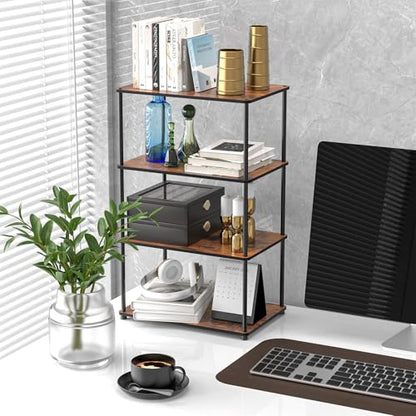 Countertop Spice Rack, Stackable Wood & Metal Pantry Cabinet Shelf Organizer Storage, 4-Tier or Split into 2×2-Tier, Multi-Use for Kitchen Bathroom Desktop Home Office, Rustic Brown - size: 4 Tier