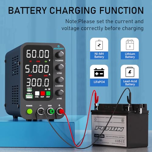 DC Power Supply Variable, 0-60V 0-5A Switching Bench Power Supply with Intelligent Charging Mode, 20W USB & Type-C Quick-Charge, Encoder Knob, Output Switch, 4-Digit LED Display - SPS-6005C - color: USB-C, size: 60V 5A