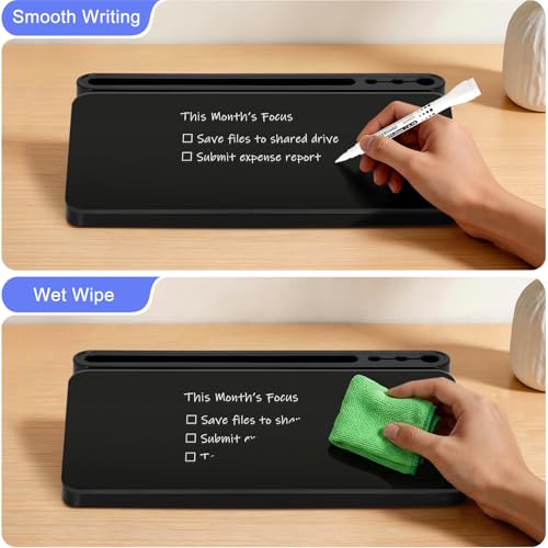 Small Desktop Glass Whiteboard with Storage, Desk White Board Stand Black - color: Black