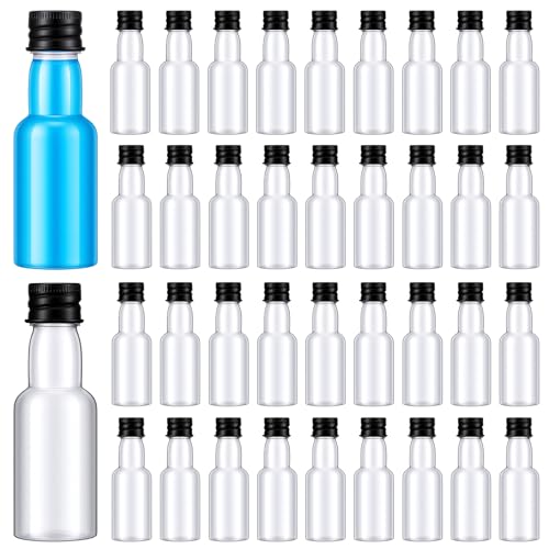 100 Pcs Clear Plastic Mini Liquor Bottles with Caps, 1 Oz Small Empty Alcohol Spirit Bottles for Wedding, Party Favors, Hot Sauce, and DIY Craft