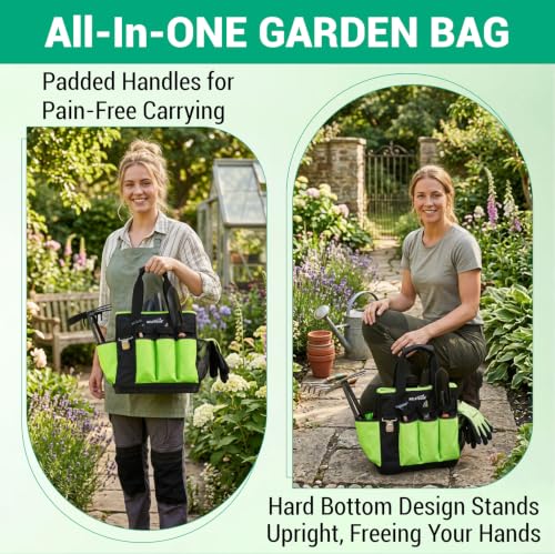 MELOTOUGH 12-Pocket Garden Tool Bag with Hard Bottom, Garden Caddy, Green - color: Green