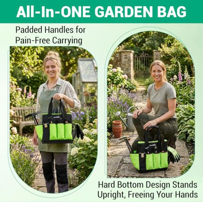 MELOTOUGH 12-Pocket Garden Tool Bag with Hard Bottom, Garden Caddy, Green - color: Green