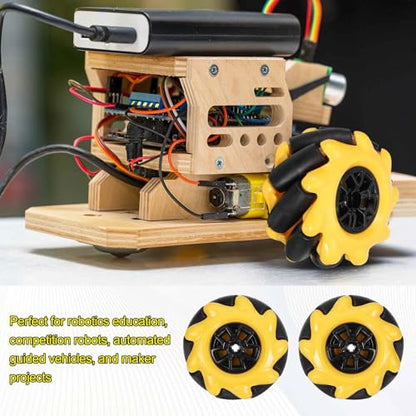 MECCANIXITY 2Pack Mecanum Wheels Set, 80mm / 3.15 ABS Rubber right Omnidirectional Wheels for Smart Robot Car Parts DIY Models Accessories, Yellow