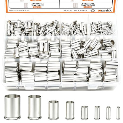 mankk 305PCS Silver Plated Copper Wire Ferrules Kit - color: 305PCS