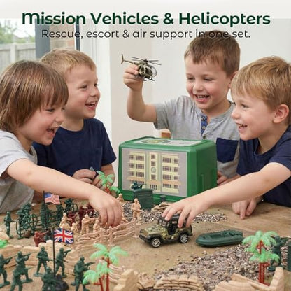 3 otters 115PCS Army Men Playset, 4-Color Soldiers, in a Storage Box