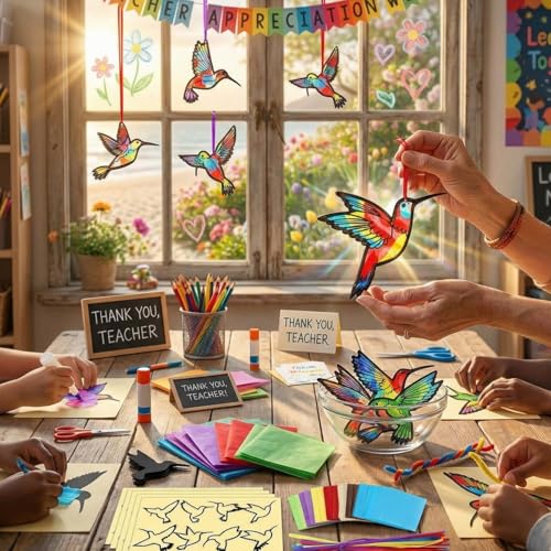 Eersida 32 Pcs Hummingbird Suncatcher Craft Kit, Summer Bird DIY Craft - style: Hummingbird Style