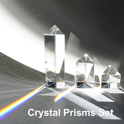 3Pcs Crystal Prisms 2Inch 4Inch 6Inch Optical Glass Triangular Prism for Teaching Photo Photography