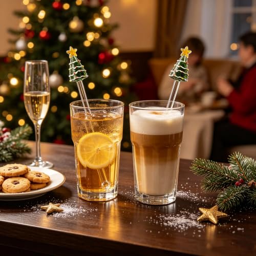Homestia 2 Pcs Glass Swizzle Sticks with Christmas Tree Decor, Stir Sticks - color: 2Pcs + 8.6'' Christmas tree Stirrer