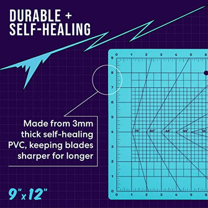 Zoid 9" x 12" Self-Healing Cutting Mat, PVC Grid Mat, Crafting and Sewing Mat for Multiple Projects, Arts and Crafts, Silhouette Cutting, Cyan/Purple BP - style: 9" X 12"
