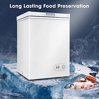 LifePlus Chest Freezer, Compact Deep Freezer 7 Adjustable Temperature with Removable Basket, Top Open Door Freezer Upright for Apartment Home (4.2 cu.ft.) - color: white