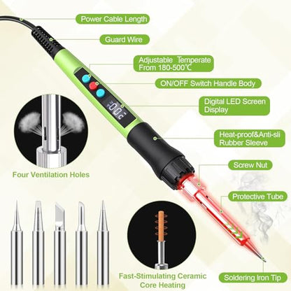 Soldering Iron Kit, 100W LED Digital Solder Gun kits with Ceramic Heater, Adjustable Temperature Welding Tools with Tips, Wick Braid, Stand, Solders Wire, Sponge, Flux Paste
