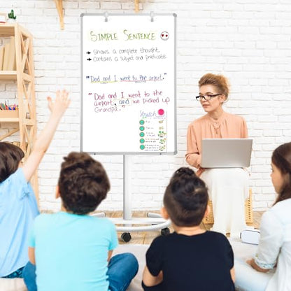 Magnetic Mobile Whiteboard, 40"x28", Height Adjustable Flip Chart Easel - color: Rolling, size: 28"W x 40"H