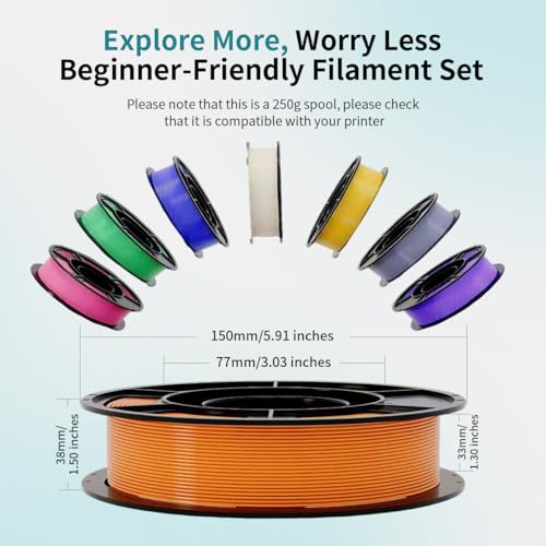PLA+3D Printer Filament 1.75mm Bundle, Individually Vacuum Packed, Multicolor Dimensional Accuracy +/- 0.02mm, 0.25kg per Spool, 16 Pack, 4kg Total - color: 16 Pack, 4kg Total