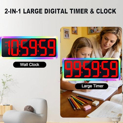 TXL 17.2" WiFi Digital Wall Clock with Seconds, Large Countdown Timer for Classroom Home Gym Office, Alarm Clock with Remote Control, RGB Ambient Lights, 4 Dimmable Brightness, Auto DST(Red) - color: Red
