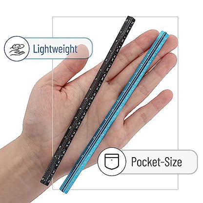 Mr. Pen- Small Architectural Scale Ruler, Aluminium, 6 Inch, 2 Pack - color: C. Black & Blue