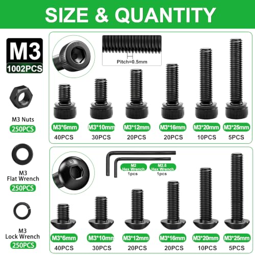 Twidec/1002PCS M3 Screws Assortment Kit,Hex Socket Button & Cap Head Screws - color: 1002PCS
