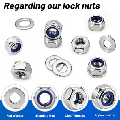 M8-1.25 Lock Nut 190Pcs Stainless Steel Nylock Locking nut with Washer - size: locknuts-M8 190pcs