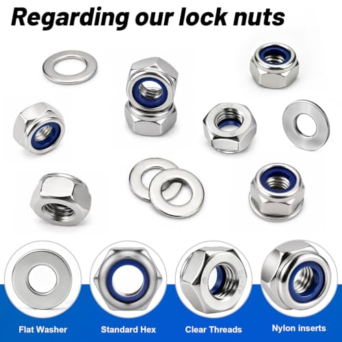 M8-1.25 Lock Nut 190Pcs Stainless Steel Nylock Locking nut with Washer - size: locknuts-M8 190pcs