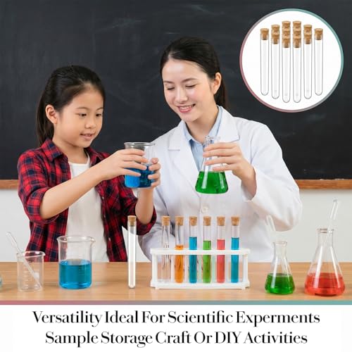 20Pcs Plastic Test Tubes with Cork Stoppers, Clear Vials with Seal Cap, 12ml Test Tubes for Plants Candy Jewelry Seed Beads Powder Spice Liquid Storage DIY Decoration(12 * 100mm)