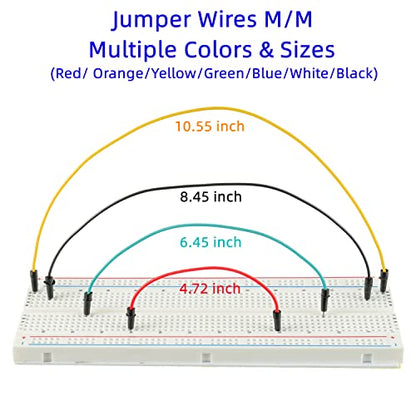 BOJACK 1Pcs 803 & 1 Pcs 400 Tie Points Solderless Breadboard, 65 Pcs Jumper Wires, 6PCS 170 Points Mini Breadboard