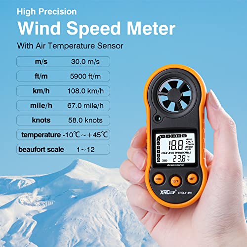 Digital Wind Speed Meter Anemometer Handheld Wind Gauges Air Flow Velocity Meter for Measuring Wind Chill Temperature Speed, Wind Meter Thermometer Gauge for Shooting Windsurfing Fishing Hunting - color: Yellow